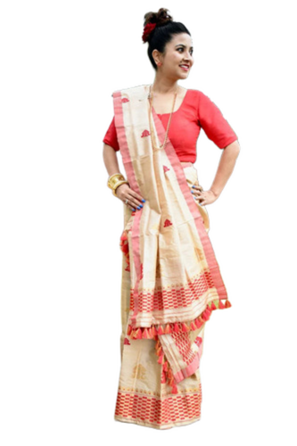 Tussar Silk Mekhela Chadar With Hand Painted Work - Color: Multicolor