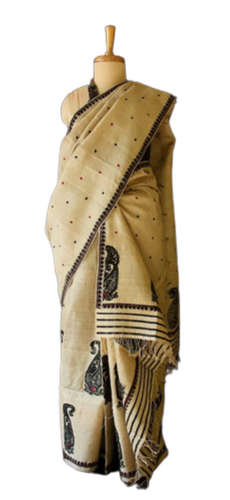 Tussar Silk Mekhela Chadar With Thread Work Saree - Color: Golden