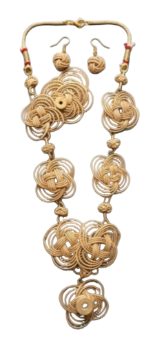 Handmade Handcrafted Natural Bamboo Designer Necklace And Earrings Jewellery Set - Color: Yellow