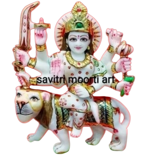 Marble Goddess Durga Mata Moorti - Custom Size Marble, White | Durable, Lightweight, Polished Finish