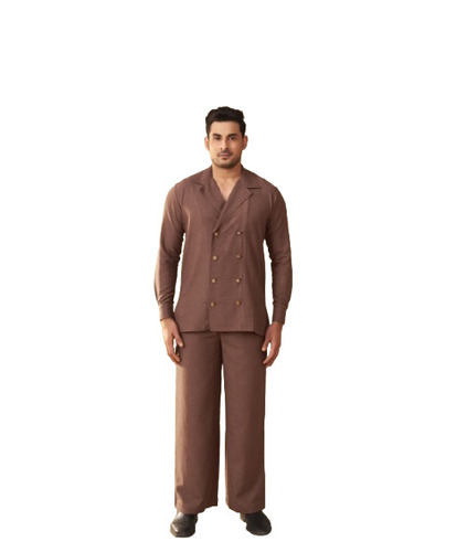 Mens Brown Double Breasted Linen Co Ord Set - Ethnic Region: Indian
