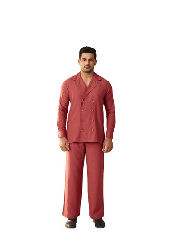 Mens Rust Double Breasted Linen Co Ord Set