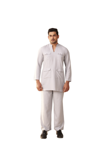 Mist Grey Linen Cotton Coord Set For Men