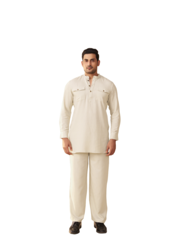 Sand Beige Linen Cotton Coord Set For Men