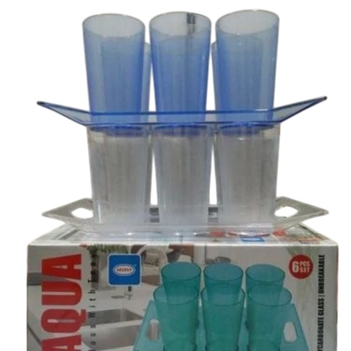 Aqua Polycarbonate Six Drinking Glasses With Tray