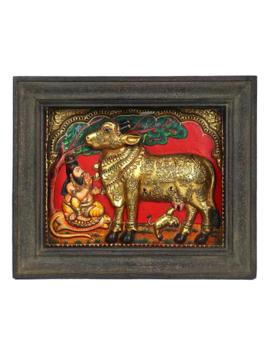 Kamadhenu Tanjore Painting - Color: Multi Color