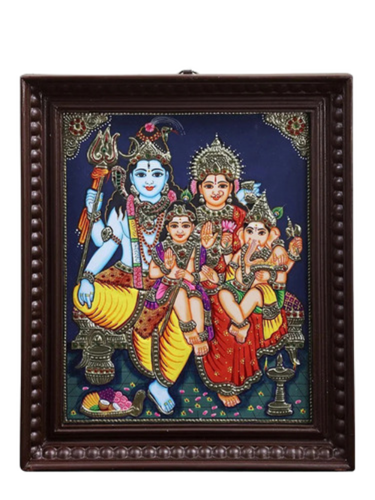 Lord Shiva Family Tanjore Painting - Color: Multi Color