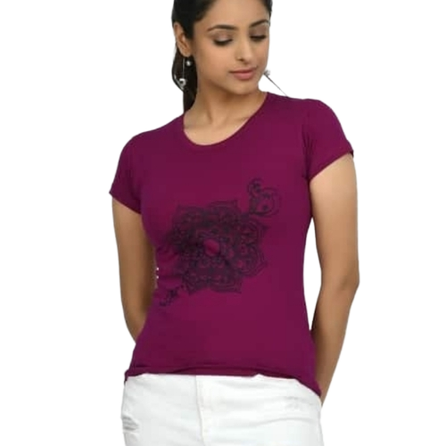 Ladies T Shirt - Cotton Fabric, Customized Size, Printed Pattern | O-Neck, Short Sleeves, Skin Friendly, Stretchable, Lightweight