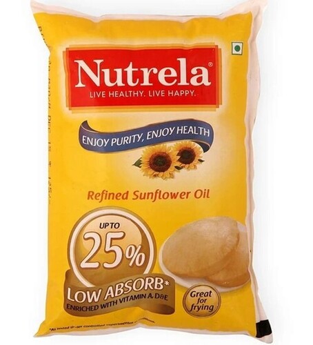 Nutrela Refined Sunflower Oil - 1 Liter, Light Texture | Neutral Flavor, High Smoke Point, Vitamin Enriched, Low Absorption