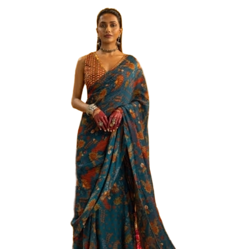 Teal Green Colour Slik Saree