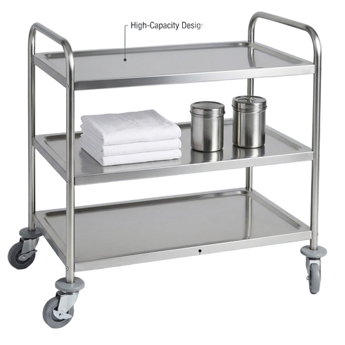 Vinayak Machines 3 Tier Stainless Steel Service/Bar Trolley On Wheels For Commercial Uses - Color: Silver