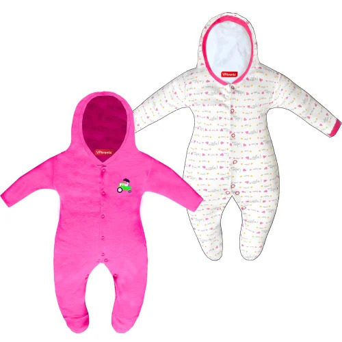 Zoey Light Pink Full Sleeve Cotton Hooded Sleepsuit Romper - Use: Nightwear / Sleeping / Loungewear / Indoor Wear For Infants