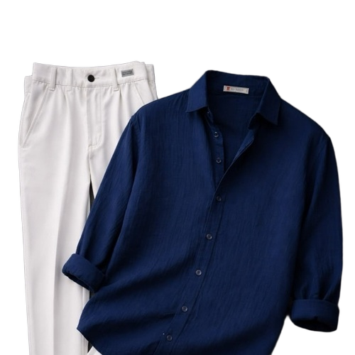 Stylish Shirt & Pants Set - Cotton, Blue & White, Full Sleeves | Comfortable Fit, Breathable Fabric, Durable Stitching, Trendy Look