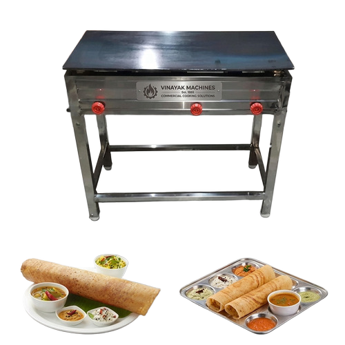Vinayak Machines Commercial 3 Burner Dosa Bhatti, Plate Size 36 Inch With 14 Mm Tawa Thickness - Material: Stainless Steel