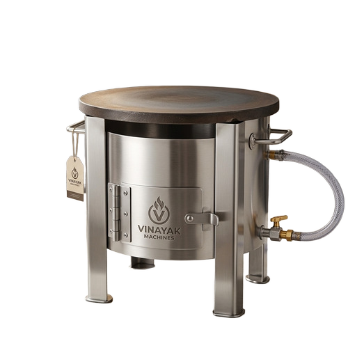 Vinayak Machines Commercial Charcoal Operated Round Dosa Bhatti, Stainless Steel Body With 8Mm Ms Tawa - Height: 12 Inch (In)