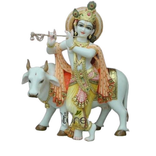 Marble Gau Gopal Statue - Color: Multi Color