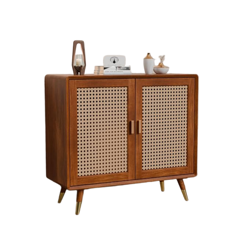 Cane Wooden Side Board Storage