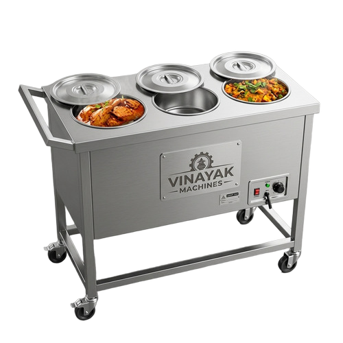 Heavy Duty 3 Pot Electric Bain Marie 4 Kw With 60 Litre Capacity And Stainless Steel Body - Color: Silver
