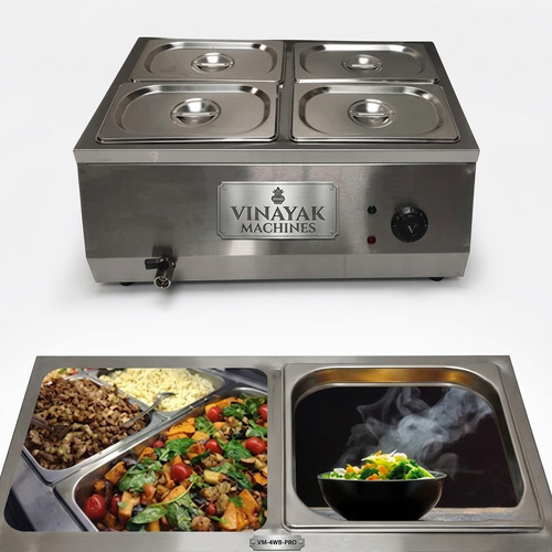 Heavy Duty Stainless Steel 4 Pans Electric Bain Marie 1.5Kw - Capacity: 5 Litres Each