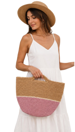 Designer Beach Bag - Color: Brown & Pink