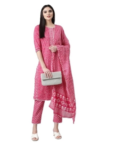 Pure Cotton Bandhani Suit Set - Cotton, All Sizes, All Colors | Breathable, Skin Friendly, Washable, Fancy Print, 3/4th Sleeve