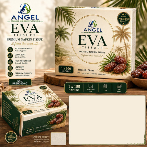 Eva Tissues 1ply 30x30 cm Virgin Wood Pulp - White, Single Ply, Gentle Skin Contact