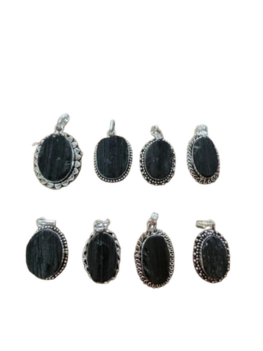 Natural Black Tourmaline Pendant - Stone Color: Multi
