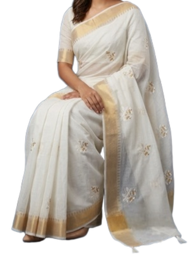 Designer Cotton Sarees - Color: White