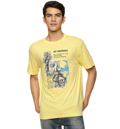 Mens Printed T Shirts - Cotton, Sizes S-XXXL, Yellow, Quick Dry, Lightweight, Wrinkle Resistant
