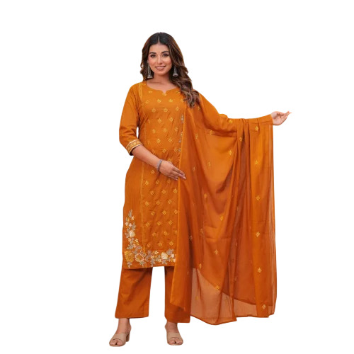 Ladies Cotton Suit - Color: Orange