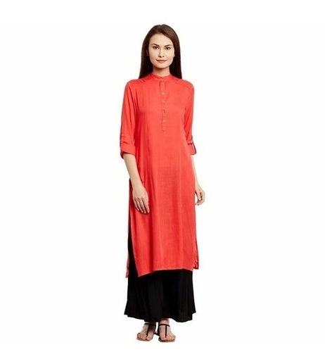 Casual Ladies Kurtis - Cotton, S to XXXL, Red, 3-4th Sleeve, Anti Wrinkle, Breathable, Quick Dry