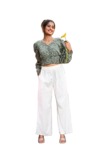 Ladies Cotton White Loose Palazzo Pant - Fit Type: Regular