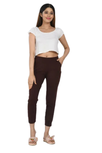 Ladies Dark Brown Cotton Lycra Pant - Feature: Breathable