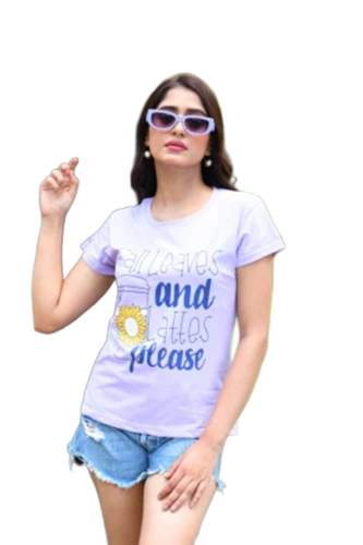 Ladies Light Purple Cotton T Shirt - Size: Large