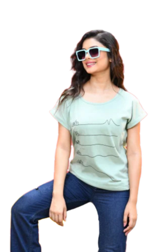 Ladies Sage Printed Cotton T Shirt - Size: Medium