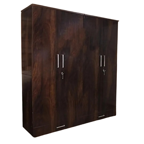 Wooden Almirah - Solid Wood, Standard Size, Brown | Durable, Easy to Clean, Polished Finish, Easy Installation, 4 Doors