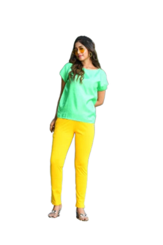 Yellow Ladies Cotton Lycra Pant - Fit Type: Regular