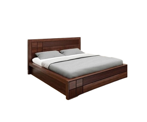Wooden Double Bed - Solid Wood Standard Size Brown Melamine Finish Termite Resistant Easy to Clean