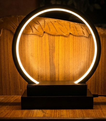 8 Inch Mdf Ring Light Base With Led Round Wooden Warm White Light Ring Frame - Color: Black
