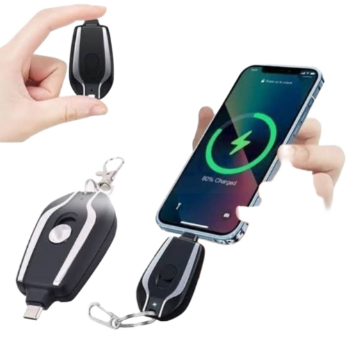 Mobile Phone Emergency Charger Type Keychain - Color: Black