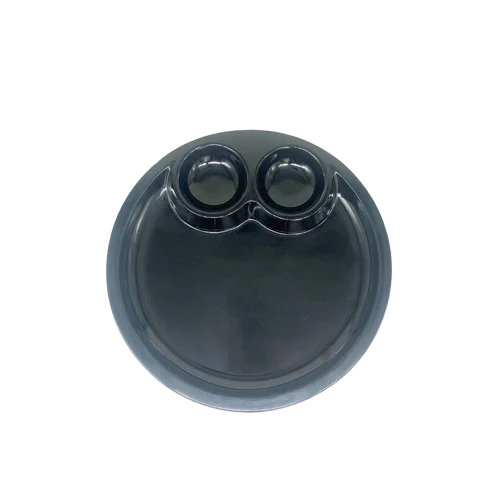 11 Inch Melamine Round Compartment Plate - Semi-Melamine, Black, Polished Durable Surface