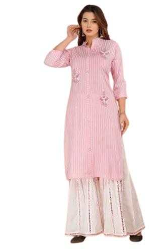Rayon Light Pink Kurti And Sharara Set