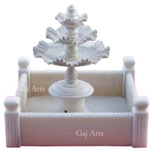 Stone Fountain - Stone Marble, White, Polished | Fancy Outdoor Garden Decoration, Copper Nozzle