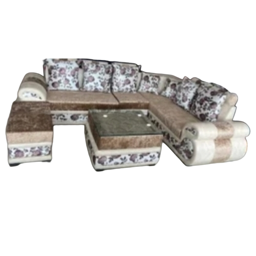 Velvet Wooden L Sape Sofa Set