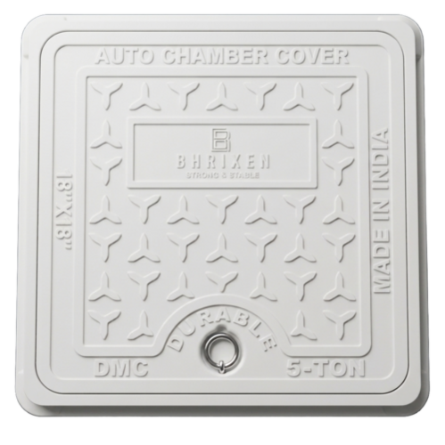 18x18 Inch FRP Square Manhole Cover - Fiberglass Reinforced Plastic, 18"x18", White/Grey, 5 Ton Load Capacity, Anti-Slip Textured Surface