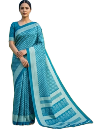 Crepe Printed Sarees - Color: Dark Blue