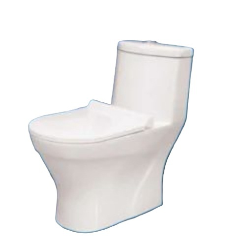 One Piece Floor Mounted Toilet - Ceramic, Square, White | Easy Cleaning, Polished Surface, Water Efficient, Space Saving