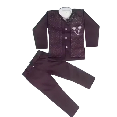 Kids Dark Purple 3 Piece Waistcoat Suit 