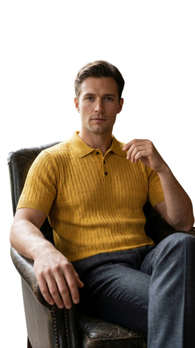 Premium Mustard Yellow Cable Knit Polo T-Shirt - Feature: Washable