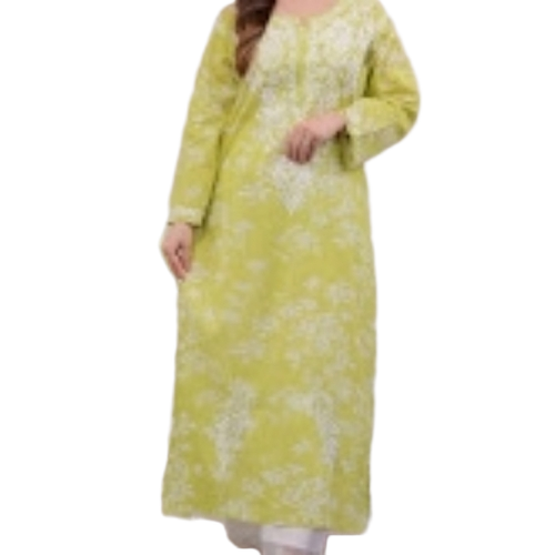 Yellow Kurtis - Cotton, All Sizes, Yellow, Embroidered Pattern | Breathable, Skin Friendly, Washable